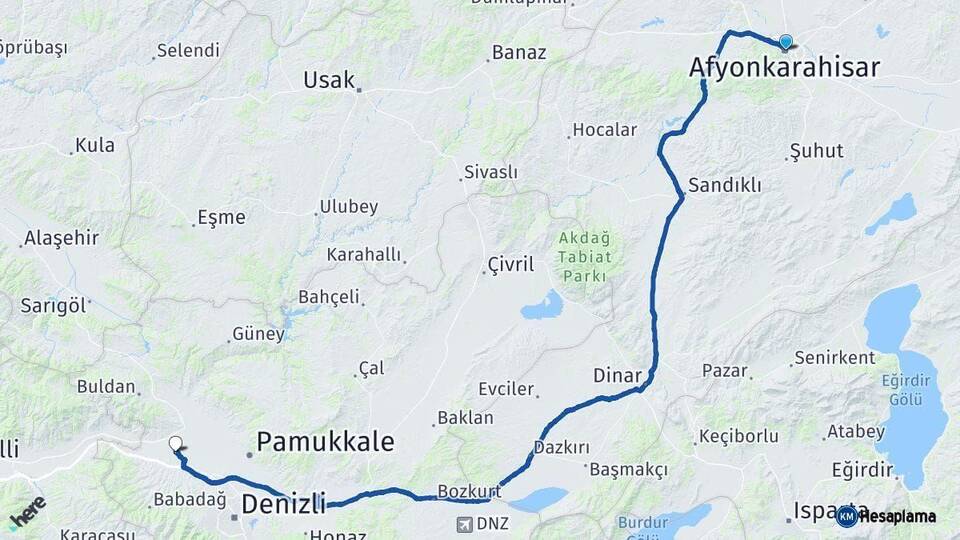 Afyonkarahisar Sarayköy Denizli Arası Kaç Km - Yol Haritası