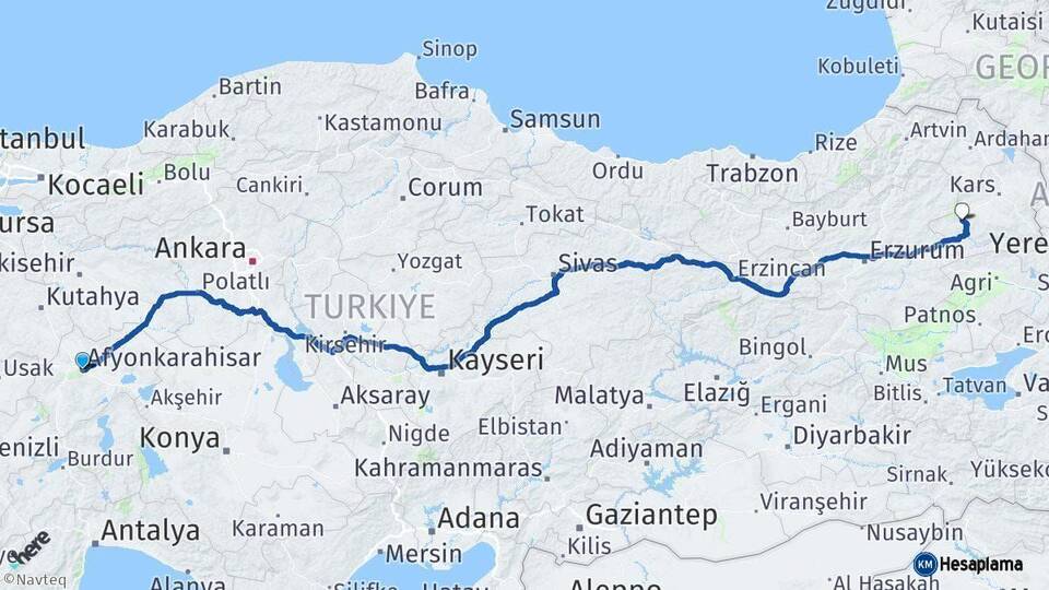 Afyonkarahisar Sarıkamış Kars Arası Kaç Km - Yol Haritası
