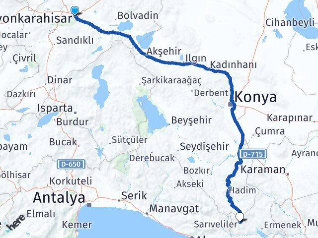 Afyonkarahisar Sarıveliler Karaman Arası Kaç Km - Yol Haritası