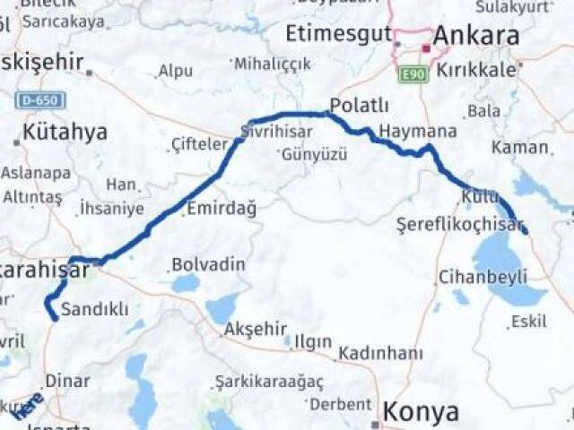 Afyonkarahisar Şereflikoçhisar Ankara Arası Kaç Km - Yol Haritası
