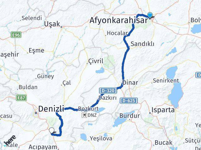 Afyonkarahisar Serinhisar Denizli Arası Kaç Km - Yol Haritası