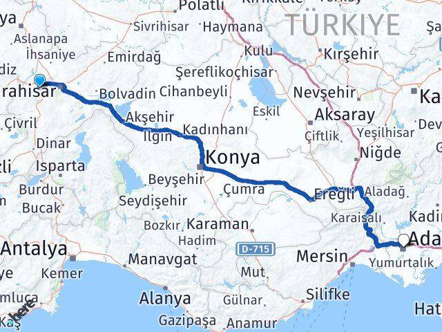 Afyonkarahisar Sinanpaşa Adana Arası Kaç Km - Yol Haritası