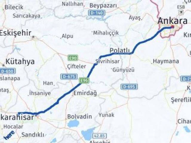 Afyonkarahisar Sinanpaşa Ankara Arası Kaç Km - Yol Haritası