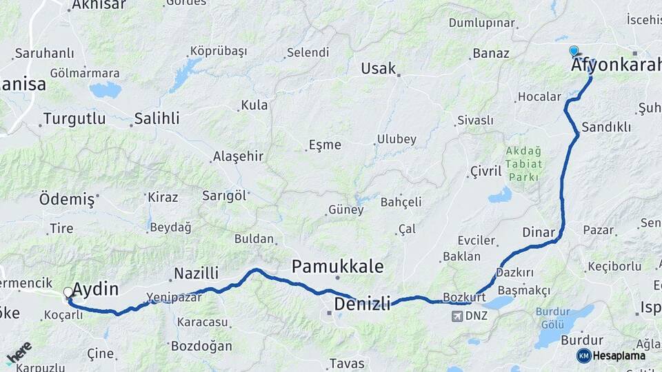Afyonkarahisar Sinanpaşa Aydın Arası Kaç Km - Yol Haritası