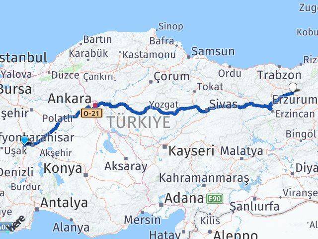 Afyonkarahisar Sinanpaşa Bayburt Arası Kaç Km - Yol Haritası