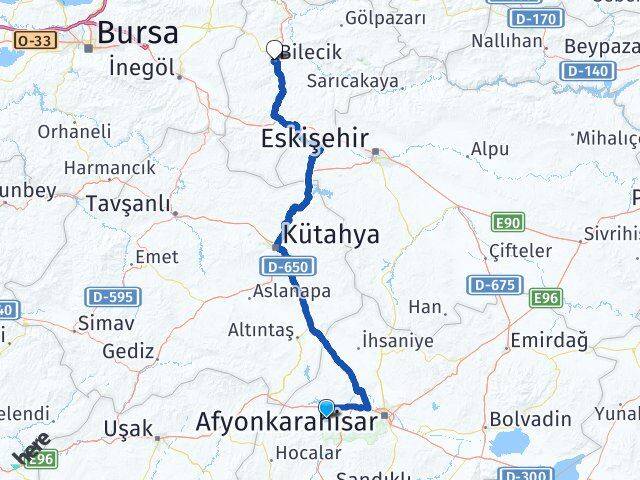 Afyonkarahisar Sinanpaşa Bilecik Arası Kaç Km - Yol Haritası
