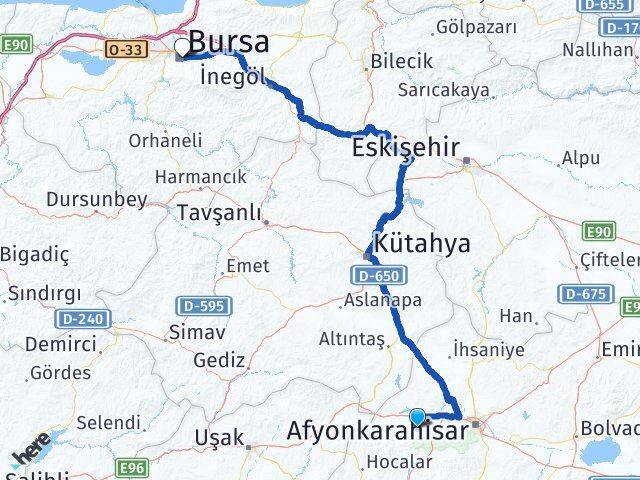 Afyonkarahisar Sinanpaşa Bursa Arası Kaç Km - Yol Haritası