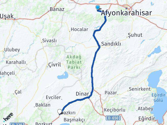 Afyonkarahisar Sinanpaşa Dazkırı Arası Kaç Km - Yol Haritası