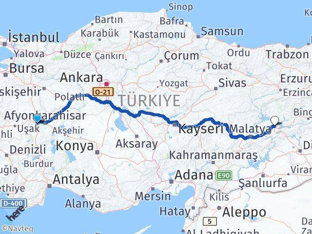 Afyonkarahisar Sinanpaşa Elazığ Arası Kaç Km - Yol Haritası