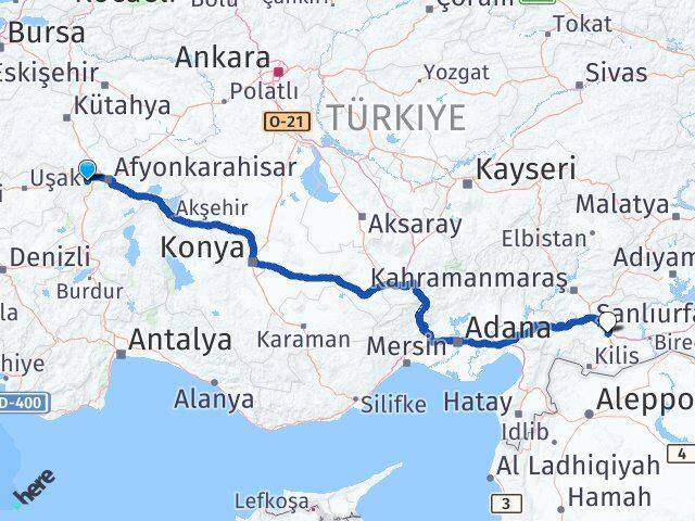 Afyonkarahisar Sinanpaşa Gaziantep Arası Kaç Km - Yol Haritası
