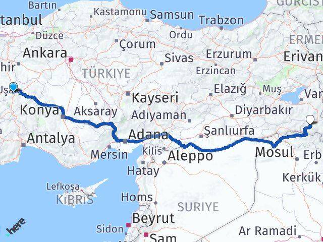 Afyonkarahisar Sinanpaşa Hakkari Arası Kaç Km - Yol Haritası