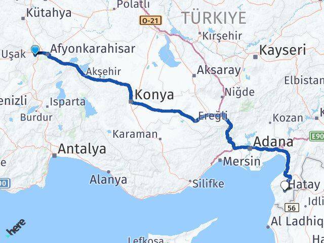 Afyonkarahisar Sinanpaşa Hatay Arası Kaç Km - Yol Haritası