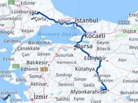 Afyonkarahisar Sinanpaşa Hayrabolu Tekirdağ Arası Kaç Km - Yol Haritası