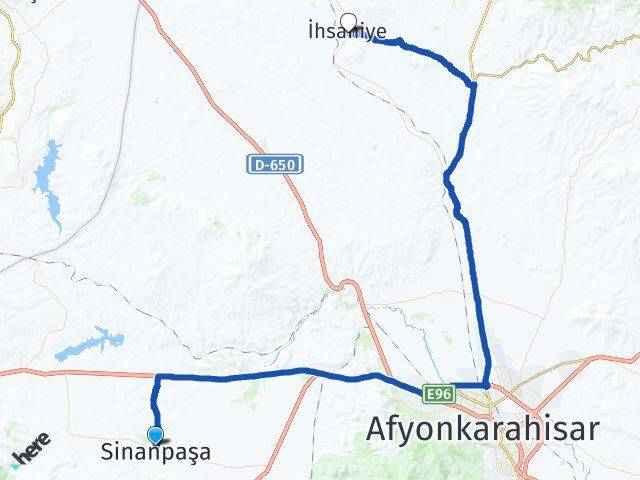 Afyonkarahisar Sinanpaşa İhsaniye Arası Kaç Km - Yol Haritası