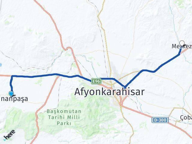 Afyonkarahisar Sinanpaşa İscehisar Arası Kaç Km - Yol Haritası