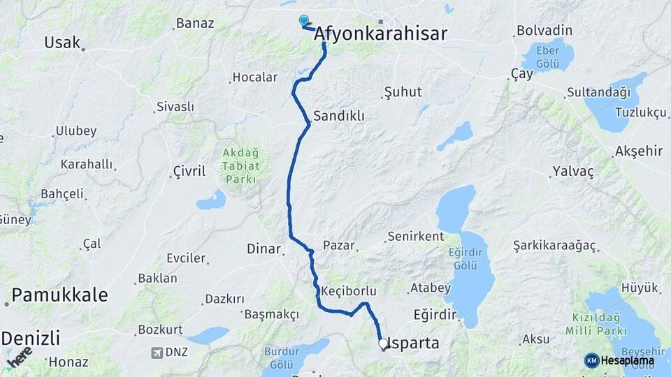 Afyonkarahisar Sinanpaşa Isparta Arası Kaç Km - Yol Haritası