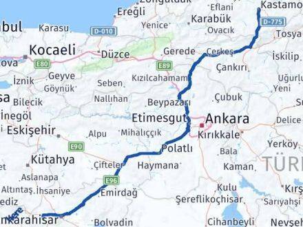 Afyonkarahisar Sinanpaşa Kastamonu Arası Kaç Km - Yol Haritası