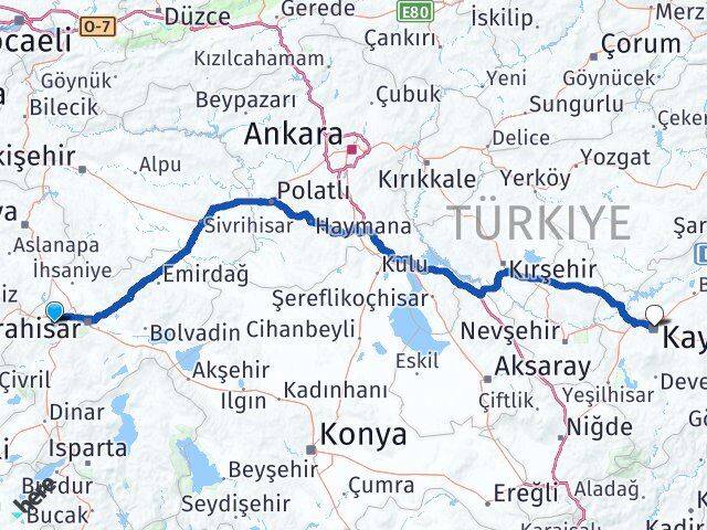 Afyonkarahisar Sinanpaşa Kayseri Arası Kaç Km - Yol Haritası