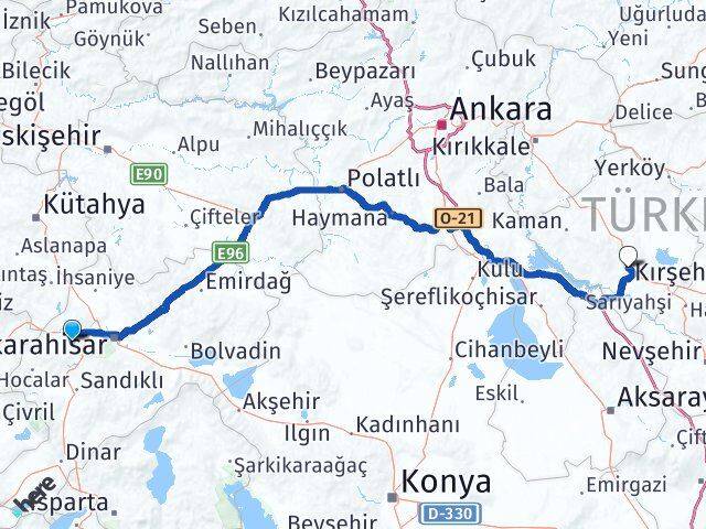 Afyonkarahisar Sinanpaşa Kırşehir Arası Kaç Km - Yol Haritası