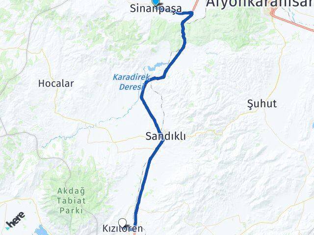 Afyonkarahisar Sinanpaşa Kızılören Arası Kaç Km - Yol Haritası