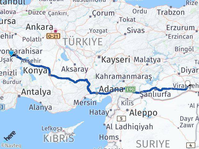 Afyonkarahisar Sinanpaşa Mardin Arası Kaç Km - Yol Haritası
