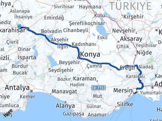 Afyonkarahisar Sinanpaşa Mersin Arası Kaç Km - Yol Haritası