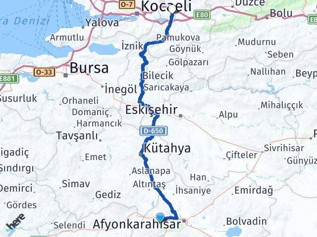 Afyonkarahisar Sinanpaşa Sakarya Arası Kaç Km - Yol Haritası