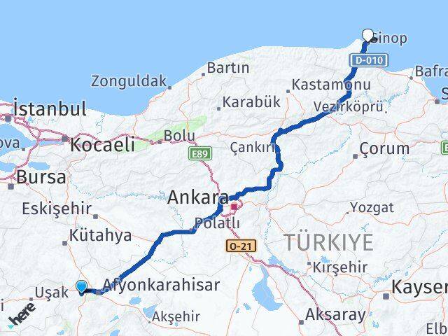 Afyonkarahisar Sinanpaşa Sinop Arası Kaç Km - Yol Haritası