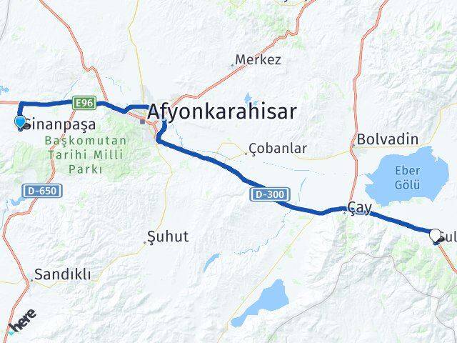 Afyonkarahisar Sinanpaşa Sultandağı Arası Kaç Km - Yol Haritası