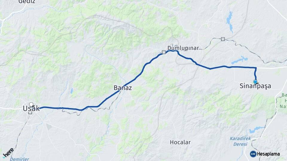 Afyonkarahisar Sinanpaşa Uşak Arası Kaç Km - Yol Haritası
