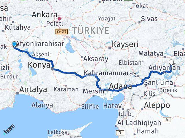 Afyonkarahisar Sincik Adıyaman Arası Kaç Km - Yol Haritası