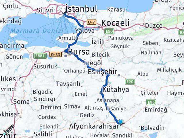 Afyonkarahisar Şişli İstanbul Arası Kaç Km - Yol Haritası