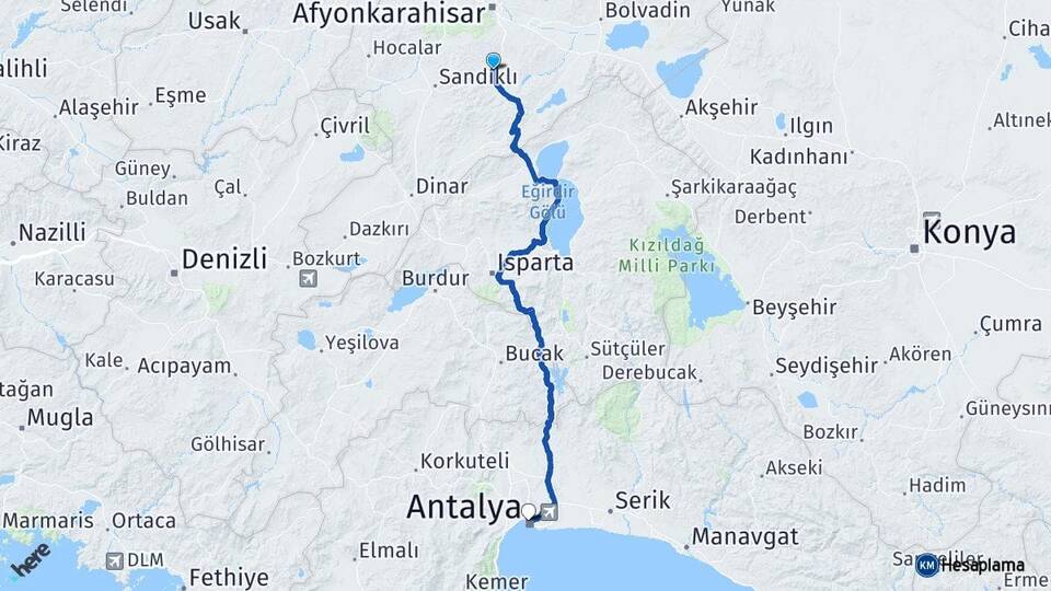 Afyonkarahisar Şuhut Antalya Arası Kaç Km - Yol Haritası