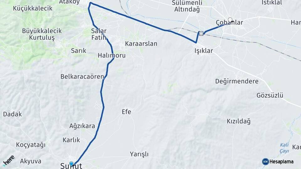 Afyonkarahisar Şuhut Çobanlar Arası Kaç Km - Yol Haritası