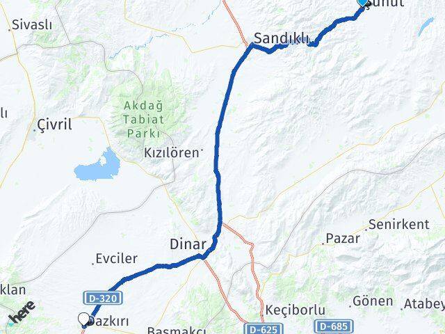 Afyonkarahisar Şuhut Dazkırı Arası Kaç Km - Yol Haritası