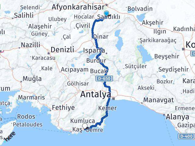 Afyonkarahisar Şuhut Demre Antalya Arası Kaç Km - Yol Haritası
