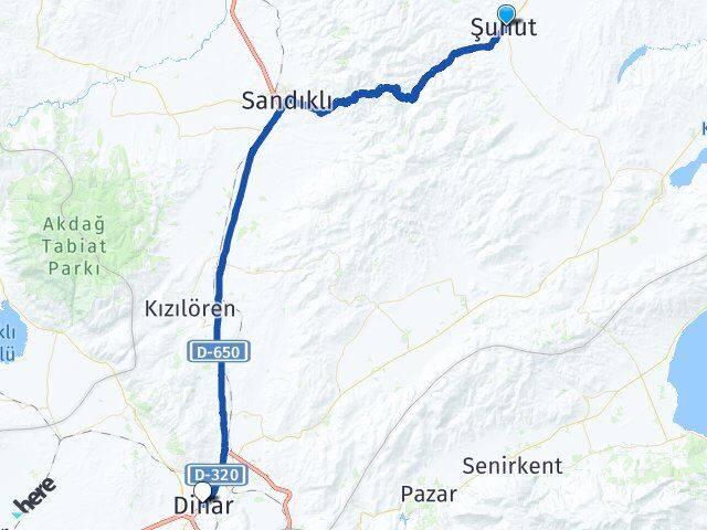Afyonkarahisar Şuhut Dinar Arası Kaç Km - Yol Haritası