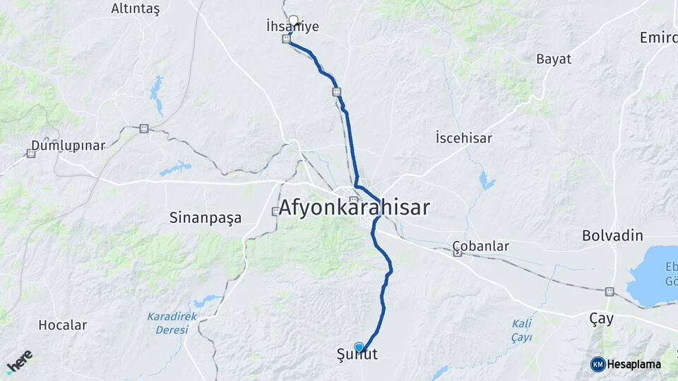 Afyonkarahisar Şuhut İhsaniye Arası Kaç Km - Yol Haritası