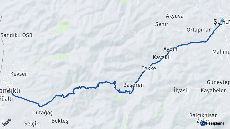 Afyonkarahisar Şuhut Sandıklı Arası Kaç Km - Yol Haritası