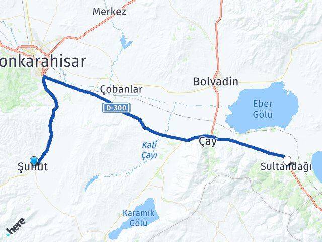 Afyonkarahisar Şuhut Sultandağı Arası Kaç Km - Yol Haritası