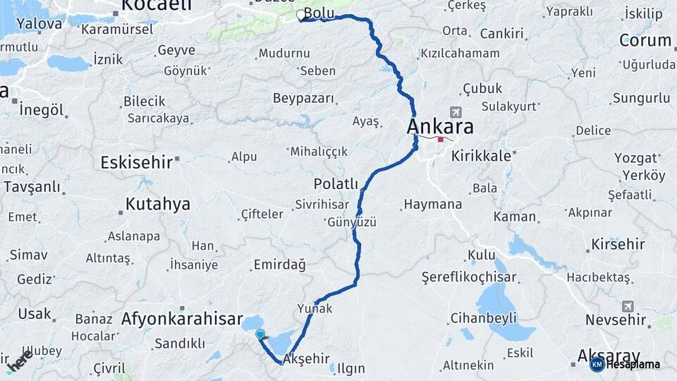 Afyonkarahisar Sultandağı Bolu Arası Kaç Km - Yol Haritası