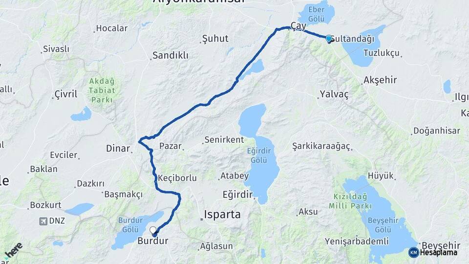 Afyonkarahisar Sultandağı Burdur Arası Kaç Km - Yol Haritası