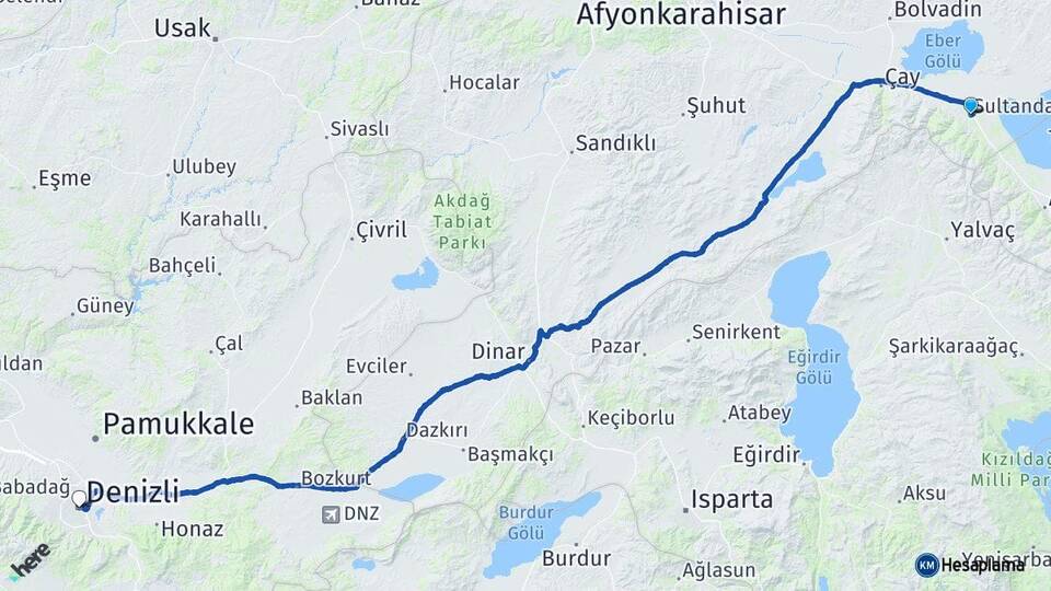 Afyonkarahisar Sultandağı Denizli Arası Kaç Km - Yol Haritası
