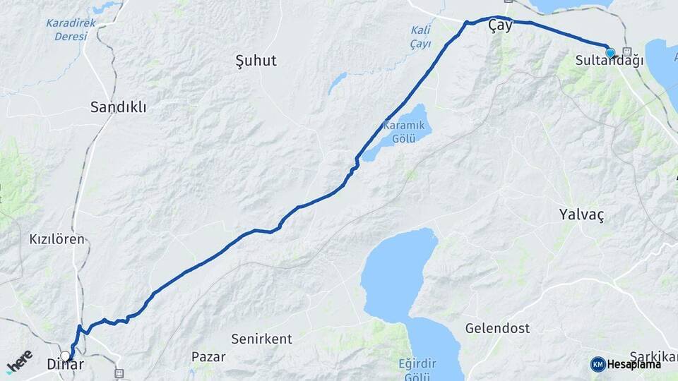 Afyonkarahisar Sultandağı Dinar Arası Kaç Km - Yol Haritası