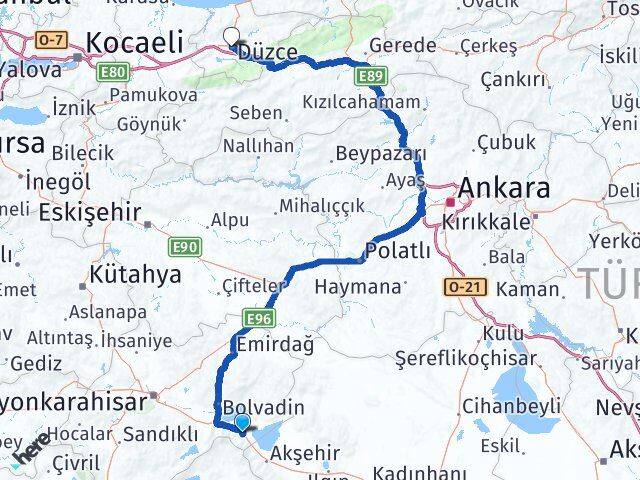 Afyonkarahisar Sultandağı Düzce Arası Kaç Km - Yol Haritası