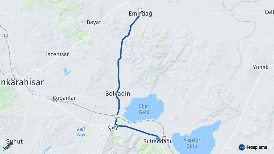 Afyonkarahisar Sultandağı Emirdağ Arası Kaç Km - Yol Haritası