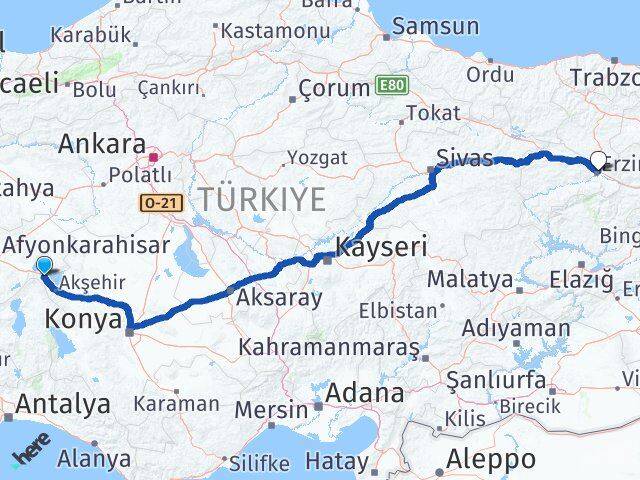 Afyonkarahisar Sultandağı Erzincan Arası Kaç Km - Yol Haritası