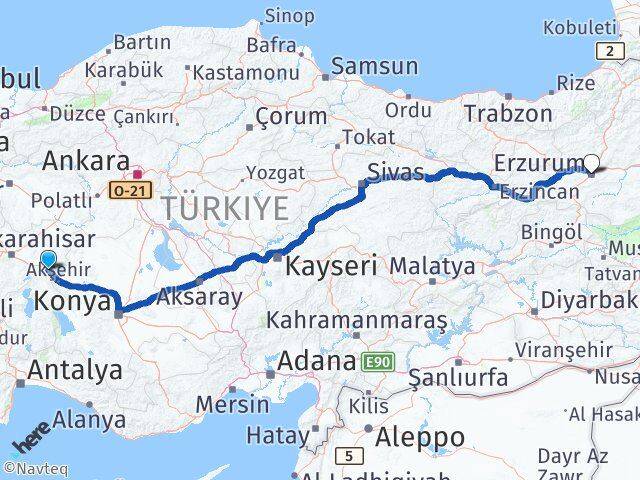 Afyonkarahisar Sultandağı Erzurum Arası Kaç Km - Yol Haritası