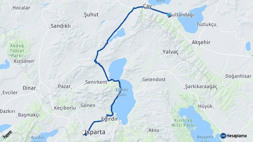 Afyonkarahisar Sultandağı Isparta Arası Kaç Km - Yol Haritası