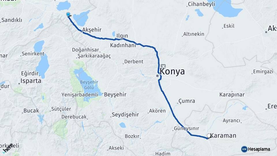 Afyonkarahisar Sultandağı Karaman Arası Kaç Km - Yol Haritası